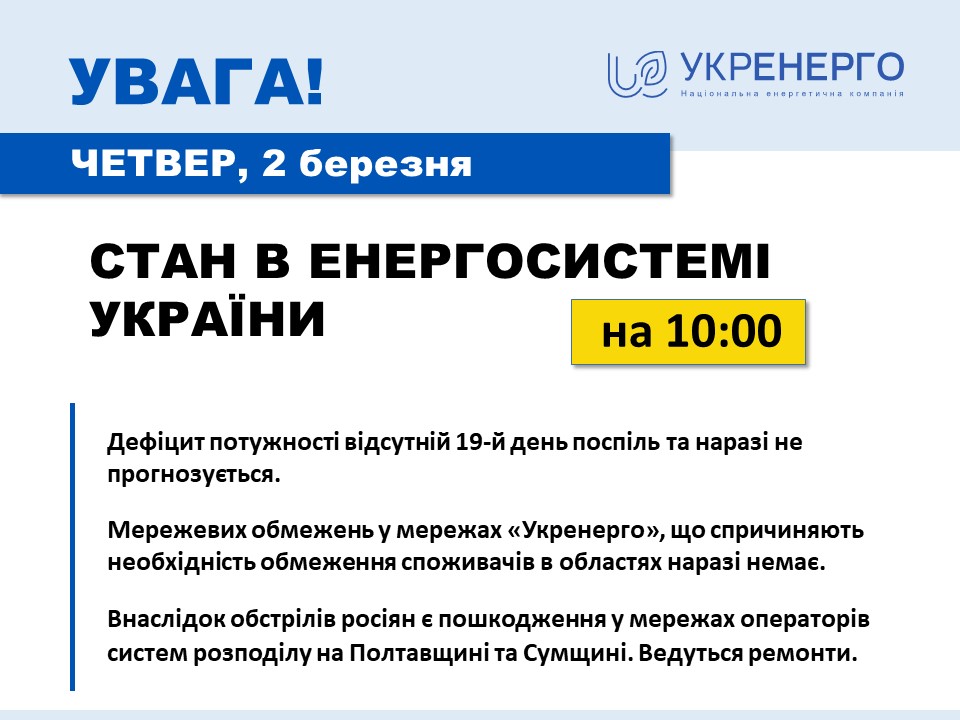 У двох областях через нічні обстріли пошкоджено мережі, там йдуть ремонтні роботи - Укренерго
