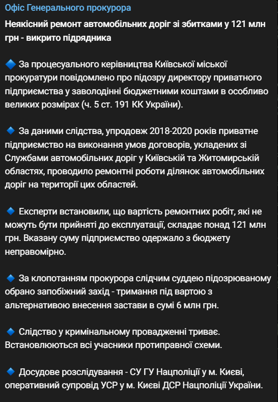 прокуратура викрила підрядника