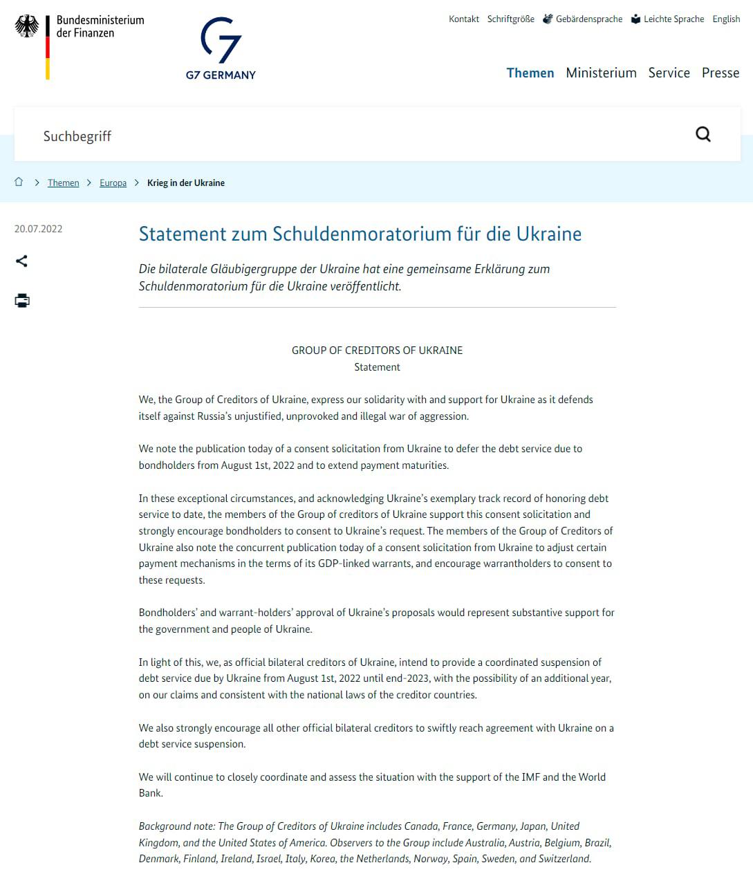 Как оказалось, Украине согласились отстрочить до конца 2023 года выплаты по долгам не держатели еврооблигаций, а ряд западных стран-кредиторов