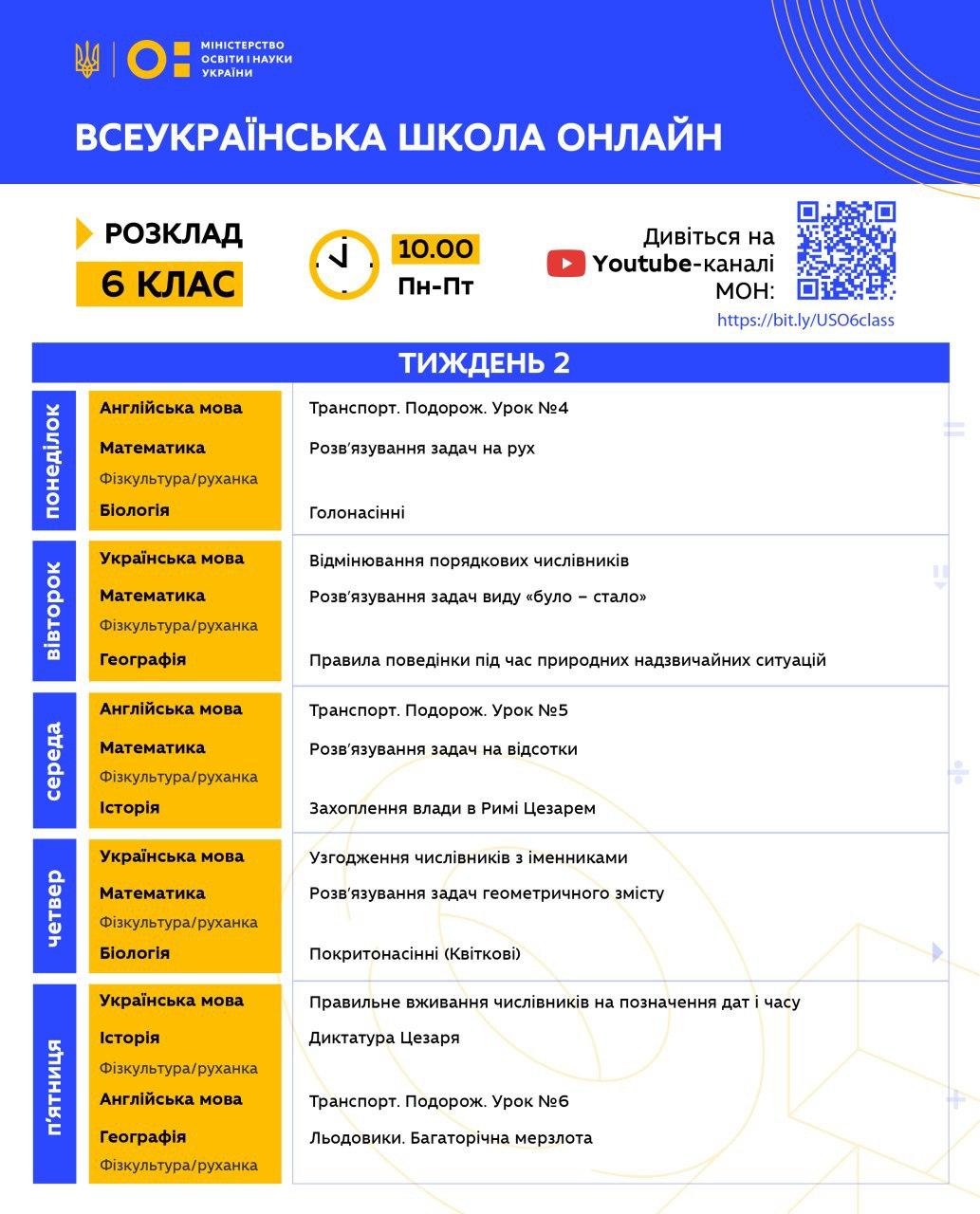 Всеукраинская школа онлайн. Расписание