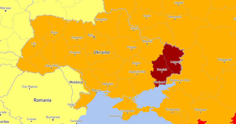 Донецкую и Луганскую область аналитики выделили как "экстремальные"