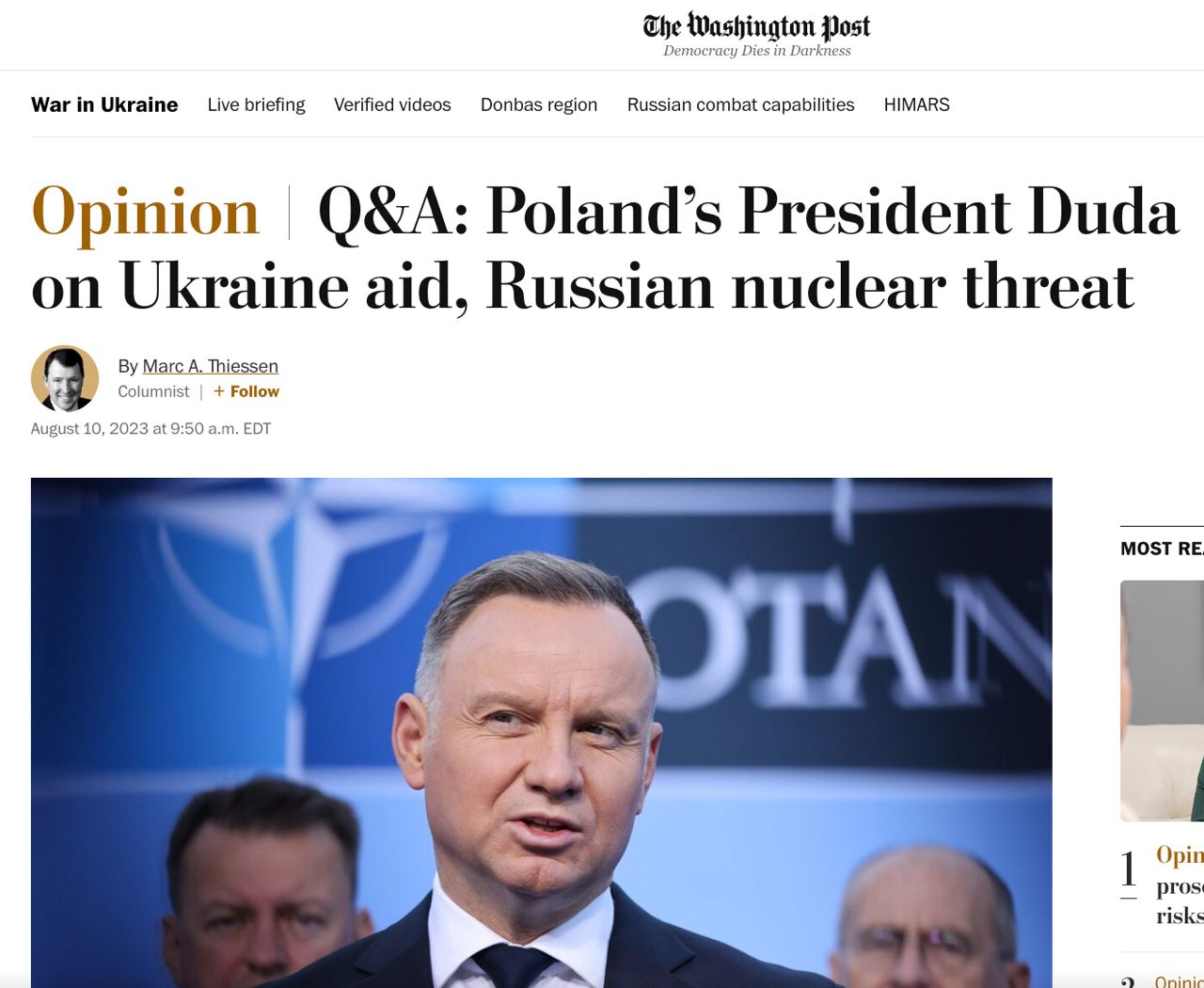 Дуда вважає, що РФ не застосує ядерну зброю в Україні