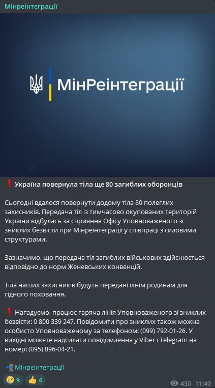 в Украину удалось вернуть тела еще 80 погибших защитников Украины