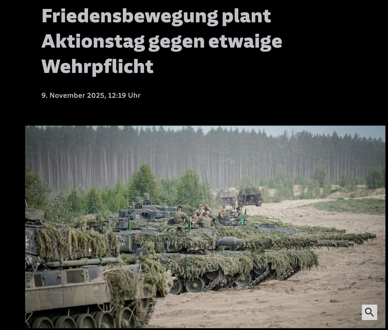 Знімок заголовка на sueddeutsche.de - у ФРН готуються мітинги проти військового обов'язку