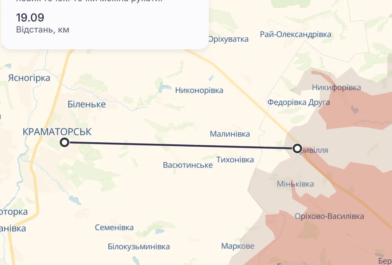 Краматорськ. Карта бойових дій. Джерело – Телеграм
