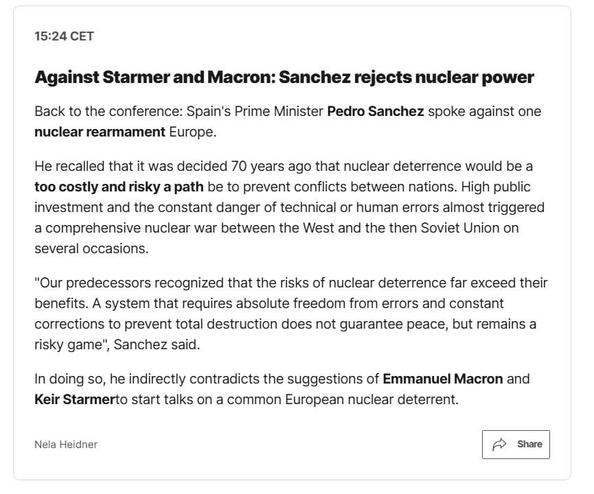 Снимок протокола выступления Педро Санчеса на Мюнхенской конференции