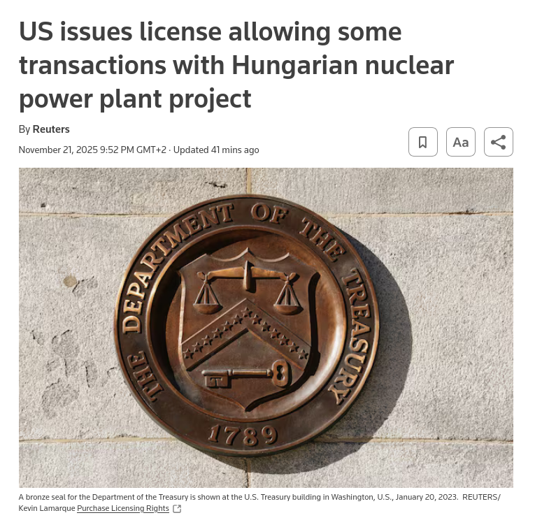 Знімок заголовка на reuters.com - США розширили звільнення Угорщини від санкцій проти Росії