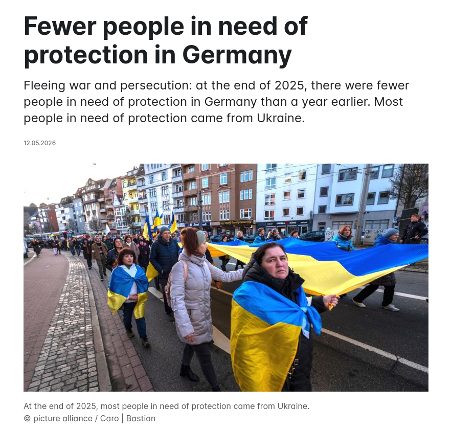 Снимок заголовка на deutschland.de &ndash; Евросоюз может продлить защиту беженцев из Украины до 2028 года