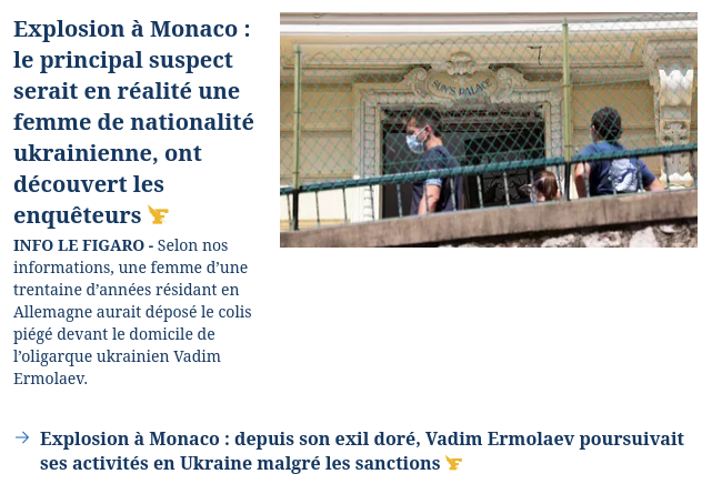 Снимок заголовка на lefigaro.fr – В подрыве Ермолаева в Монако подозревают гражданку Украины